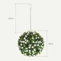HOMCOM Set of 2 Decorative Artificial Plants, UV-protected Artificial Plant Topiary Rose Balls, Fake Plants for Home Indoor outdoor Decor, 28cm, White(m-3)