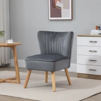 HOMCOM Modern Accent Chair, Fabric Living Room Chair with Rubber Wood Legs and Thick Padding, Grey(m-10)