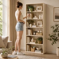 HOMCOM Six Shelf Bookcase - Oak(m-6)