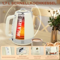 HOMCOM Waterkoker en Toaster Set, 1,7 L, 2200W, Strix Thermostaat, Filter, 4-Slice Toaster, 7 Instellingen voor Bruining, Kruimellade(m-4)