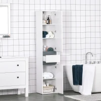 HOMCOM Meuble Colonne Rangement Salle de Bain Style Contemporain 2 placards 3 étagères et tiroir Coulissant Panneaux Particules Blanc(m-10)