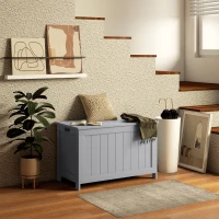 HOMCOM Storage Chest, Modern Storage Trunk with 2 Safety Hinges and Cut-out Handles, Wooden Toy Box for Living Room, Entryway, 76 x 40 x 48 cm, Grey(m-2)