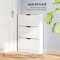HOMCOM Meuble à chaussures 12 paires, armoire à chaussures, 3 tiroirs rabattables, pour couloir, entrée, 80x17x108cm, blanc(m-5)