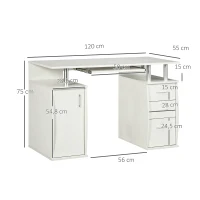 HOMCOM Bureau d'ordinateur, bureau informatique 120 x 55 cm avec plateau pour clavier, 3 tiroirs, pour chambre, domicile, blanc(m-3)