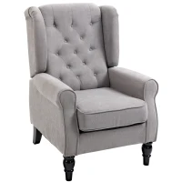 HOMCOM Fauteuil de salon capitonné avec assise large, pieds en bois, style classique, grand confort, 74 x 86 x 102 cm, gris(m-1)