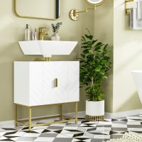 kleankin Mueble para Debajo del Lavabo Moderno Armario Bajo con 2 Puertas y Patas de Acero 60x30x65 cm Blanco y Dorado(m-10)