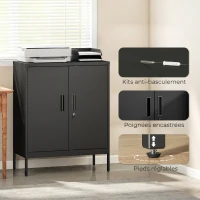 HOMCOM Armoire de Bureau Métallique, 80 x 40 x 100 cm, Meuble de Rangement, Serrure, 2 Portes et 2 Étagères Réglables, Noir(m-7)
