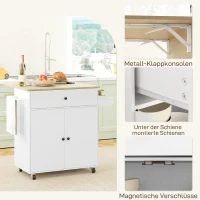 HOMCOM Keukenwagen met lade, kastvak, handdoekhouder, 106 x 42 x 87 cm, Wit/Eiken(m-8)