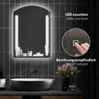 kleankin Badkamerspiegel met LED-verlichting, Elegant en Hoogwaardig, Glas, Aluminium, Kunststof, 50L x 12B x 70H cm(m-5)