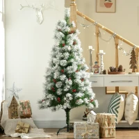 HOMCOM Indoor Christmas Tree Artificial Berry Xmas Decoration with Metal Stand and 184 Tips (5FT(150CM))(m-2)