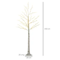 HOMCOM Kunstberk met 120 LED-lampjes, 3 lichtstanden, opvouwbare takken, IP44, 150 cm, wit(m-3)