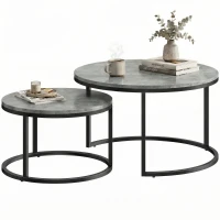 HOMCOM Moderne koffietafel 2-delige set, stapelbare bijzettafels met metalen frame voor woonkamer, slaapkamer, kantoor, Grijs(m-11)