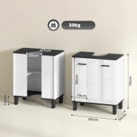 HOMCOM Mueble Bajo Lavabo con 2 Puertas y Estante Ajustable para Lavabo con o sin Pedestal 60x34x70 cm Blanco Brillo(m-3)