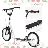 HOMCOM Kick Scooters for Kids with Adjustable Height, Anti-Slip Deck, Dual Brakes, Rubber Tyres, for Boys and Girls Aged 5+ Years Old - White(m-7)