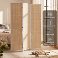 HOMCOM Paravento da Interno a 3 Ante Pieghevole in Legno e Bambù Altezza 180cm, Colore Naturale(m-4)