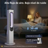 HOMCOM Ventilador de Torre sin Aspas con Luces LED Control Remoto 3 Velocidades 3 Modos Temporizador 15H Oscilación 50° Blanco(m-5)