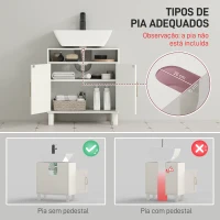HOMCOM Móvel debaixo de Lavatório com Prateleira Ajustável para Lavatórios sem Pé 60x30x63 cm Branco Creme(m-4)