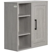 kleankin Armário Casa de Banho de Parede com 3 Prateleiras Abertas 1 Armário Móvel Auxiliar de Parede para Casa de Banho 48x20x50cm Cinza(m-12)