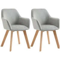 HOMCOM Set 2 Sedie per Sala da Pranzo Imbottite in Velluto con Braccioli e Gambe in Legno, Grigio(m-11)