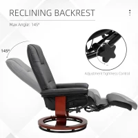HOMCOM Reclining Swivel Chair, with Footrest - Black(m-4)