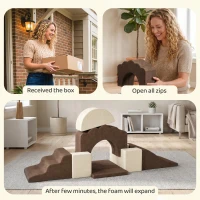 AIYAPLAY 7 Piece Kids Soft Play Set with Detachable Cover, Baby Indoor Climb and Crawl Foam Toy for Toddlers, Brown(m-7)