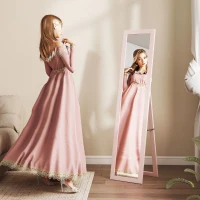 HOMCOM Espejo de Cuerpo Entero 157x37 cm con Marco de MDF Espejo de Pie Inclinado o Colgante Rosa Perla Claro(m-10)