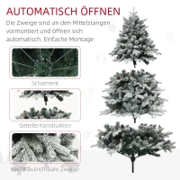 HOMCOM Kunstkerstboom 180 cm met 793 takken, kunstsneeuw en opklapbare metalen standaard – Winterse kerstdecoratie, Groen(m-7)