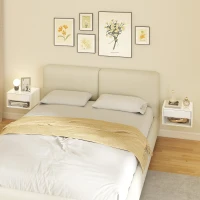 HOMCOM Juego de 2 Mesitas de Noche Flotantes Mesillas de Noche con Cajón y Estante Abierto 37x32x21 cm Blanco Brillante(m-9)