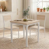 HOMCOM Three-Piece Minimal and Compact Dining Set, Oak Wood Effect(m-9)