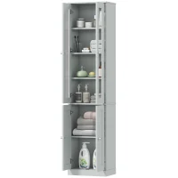 HOMCOM Tall Bathroom Storage Cabinet, 6-Tier Slim Bathroom Cabinet with Adjustable Shelf, 4 Soft-Close Doors, Dusty Blue(m-15)