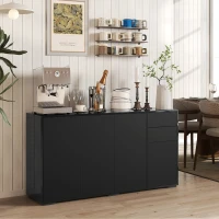 HOMCOM Buffet meuble de rangement 2 tiroirs coulissants 4 portes étagère réglable panneaux de particules 140 x 36 x 74 cm noir(m-11)