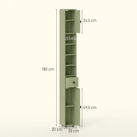 kleankin Colonne de rangement armoire haute pour salle de bain 1 tiroir 4 étagères réglables et 2 placards 20 x 20 x 180 cm vert(m-3)