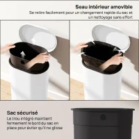 HOMCOM Poubelle cuisine 30L, poubelle à pédale, seau intérieur amovible, couvercle à fermeture douce, 36,5x31x61cm, blanc(m-7)