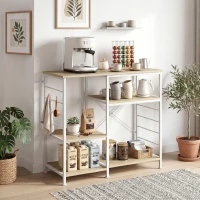 HOMCOM Scaffale Cucina con Ripiani in Legno e Metallo con 5 Ganci, Salvaspazio, 90x39x83.5 cm, Rovere(m-7)