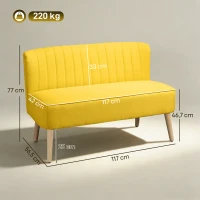 HOMCOM 2-zits bank, zachte vulling, onderhoudsvriendelijke bekleding, tot 220 kg, 117 x 56,5 x 77 cm, Geel(m-3)