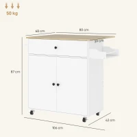 HOMCOM Keukenwagen met lade, kastvak, handdoekhouder, 106 x 42 x 87 cm, Wit/Eiken(m-3)