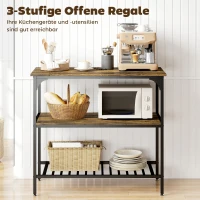 HOMCOM Bakkersrek, 3-niveau keukenrek met stalen frame, Rustiek-Bruin+Zwart(m-5)