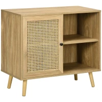 HOMCOM Meuble de rangement buffet 1 porte cannage effet bois - dim. 80L x 39l x 70H cm(m-1)