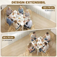 HOMCOM Masă de Sufragerie Extensibilă 80-120 cm pentru 4-6 Persoane, Masă Economisitoare de Spațiu cu Extensie Glisantă, Natural(m-4)
