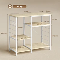 HOMCOM Scaffale Cucina con Ripiani in Legno e Metallo con 5 Ganci, Salvaspazio, 90x39x83.5 cm, Rovere(m-3)