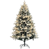 HOMCOM Kunstkerstboom 180 cm met 793 takken, kunstsneeuw en opklapbare metalen standaard – Winterse kerstdecoratie, Groen(m-10)