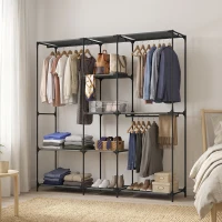 HOMCOM Guarda-roupa têxtil, portátil, sem ferramentas, com 3 varões e 5 prateleiras, 182 x 43 x 182 cm, Preto(m-4)