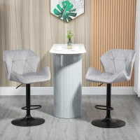 HOMCOM Bar Stools Set Of 2, Luxurious Velvet-Touch Barstools with Metal Frame Footrest Round Base Triangle Indenting Moulded Seat Adjustable Height Swivel Grey(m-2)