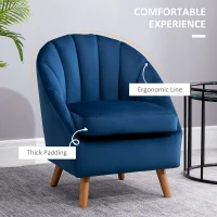 HOMCOM Velvet Armchair, Modern Accent Chair, Upholstered Tub Chair with Solid Wood Legs and Seat Cushion for Living Room, Blue(m-5)
