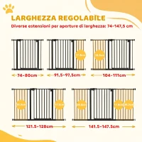 PawHut Cancellino per Cani a 3 Estensioni con Larghezza Regolabile fino a 147.5 cm e Chiusura Automatica, Nero(m-4)