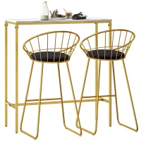 HOMCOM Ensemble table de bar avec tabourets table à manger debout avec 2 chaises pieds en acier 100 x 40 x 107 cm doré(m-12)