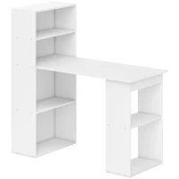 HOMCOM Escritorio con Estantería Librería Reversible Mesa de Ordenador con 6 Estantes de Almacenaje Estilo Moderno para Oficina Estudio Despacho 120x55x120 cm Blanco(m-11)