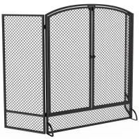 HOMCOM Pare-feu de Cheminée Pliable 3 Panneaux, 2 Portes, Style Moderne, Pare-Étincelles Cheminée en Métal, 122x10x75cm, Noir(m-1)