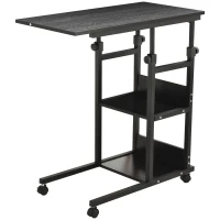HOMCOM Table d'appoint Bout de canapé Table roulante Table de Lit pour Ordinateur Portable Hauteur réglable - 2 étagères intégrées - cadre métal Noir(m-12)