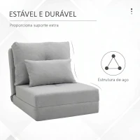 HOMCOM Sofá-Cama Individual Dobrável Revestido em Linho com Encosto Ajustável 5 Posições 1 Almofada Cinzento Claro(m-7)